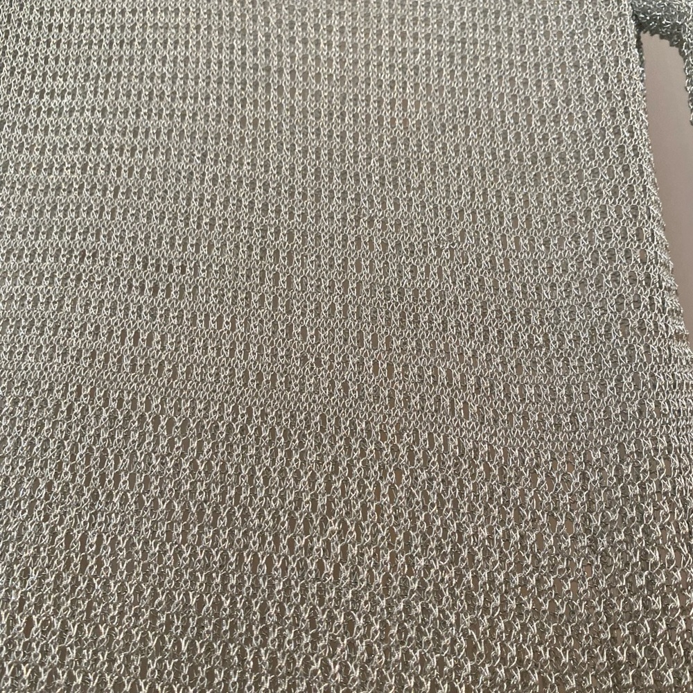 Cynthia Rowley Large Metallic Silver Crochet Mesh Knit Long Sleeve Layering Top - Picture 4 of 6